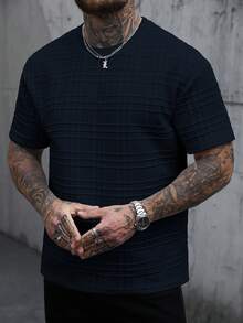 Manfinity CasualCool 男士纯色圆领休闲百搭日常短袖T恤 - 藏蓝色 - 查看 3