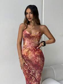 Aloruh Printed Chiffon Spaghetti Strap Dress For Women,Dresses For Women Summer - Multicolor - View 8