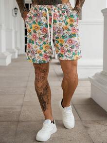 Manfinity CasualCool 男士短褲，提花面料，適合街頭、嘻哈、度假、海灘、休閒、日常穿著，四季皆宜，送男友/丈夫的絕佳禮物，Y2K風格，節日 - 彩色 - 查看 4
