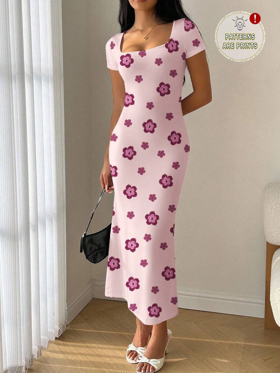 Modelyn 夏季方领美人鱼荷叶边下摆修身连衣裙 - 彩色 - 查看 1