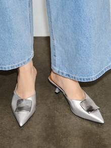 Bholvia Women's Fashion Pointed Toe High Heel Pumps,Elegant,Mule,Party,Kitten Heels - Silver - View 1