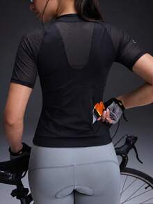 Powerista Women's Patchwork Sheer Mesh Raglan Sleeve Zip-Up Cycling Jersey Top - Black - View 7