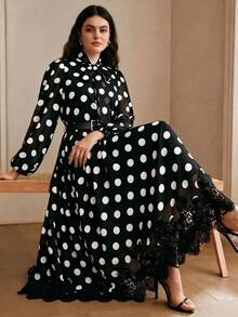 Anewsta Plus Size High-Quality Vintage Sweet Polka Dot Dress,  For Work And Dates, Spring To Summer - Black - View 5