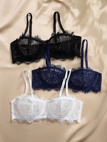 Charlaine 3pcs Women Sexy Lace Underwire Bra Set - Multicolor - View 1