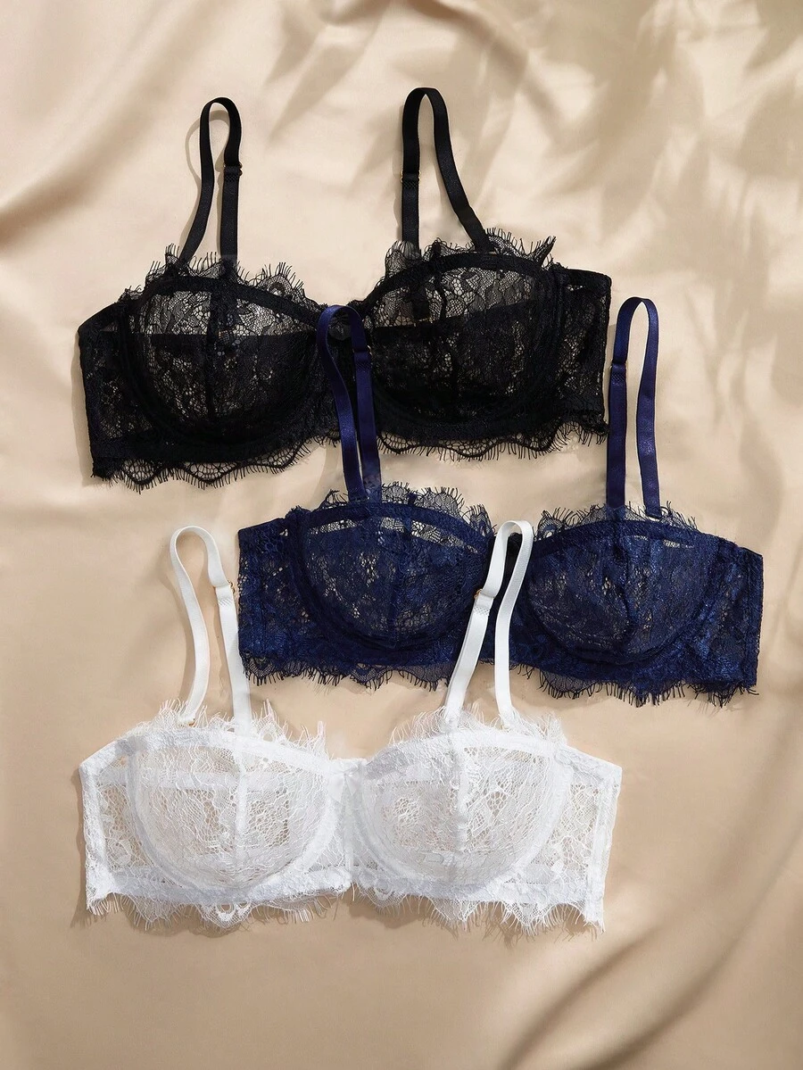 Charlaine 3pcs Women Sexy Lace Underwire Bra Set - Multicolor - View 1