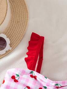 SHEIN 3pcs Young Girl Cherry Print Knit Bikini Set - Multicolor - View 7