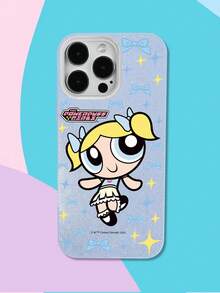 THE POWERPUFF GIRLS X SHEIN 1个官方授权飞天小女警泡泡闪亮蝴蝶结印花手机壳 | 可爱俏皮闪亮蓝色风格 | 全包软壳，大开口 | 防尘防水 | 兼容iPhone 16/15/14/13/12/11/Pro/Pro Max/X/XR/XS/XS Max/7/8/Plus。 - 藍色 - 查看 1