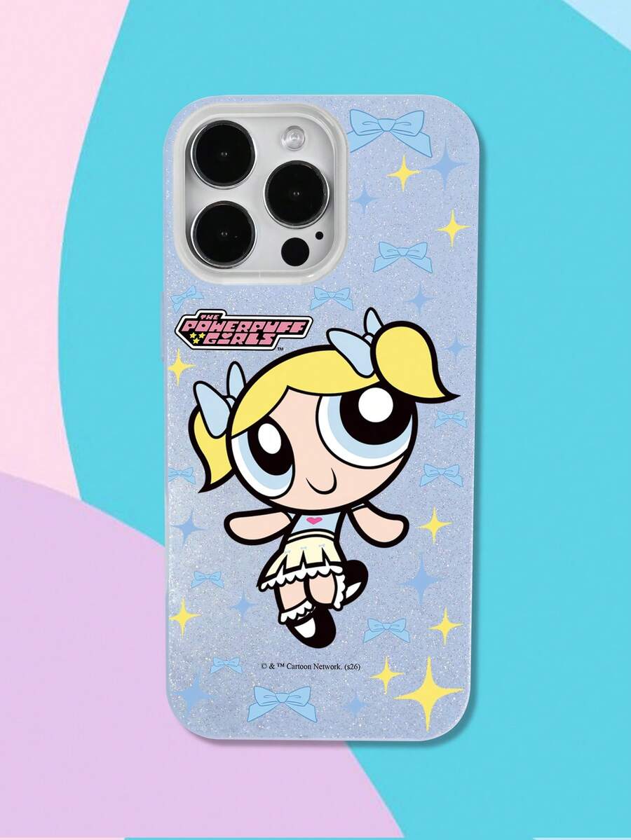 THE POWERPUFF GIRLS X SHEIN 1个官方授权飞天小女警泡泡闪亮蝴蝶结印花手机壳 | 可爱俏皮闪亮蓝色风格 | 全包软壳,大开口 | 防尘防水 | 兼容iPhone 16/15/14/13/12/11/Pro/Pro Max/X/XR/XS/XS Max/7/8/Plus。 - 藍色 - 查看 1