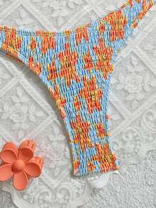 Swim Mod Springbreak 女款兩件式泳裝，隨機碎花圖案，掛脖式肩帶，性感時尚海灘比基尼套裝 - 彩色 - 查看 5