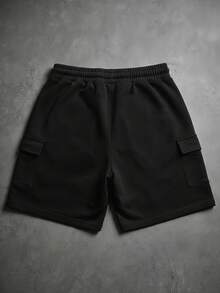 SUMWON Club Cargo Shorts With Drawstring Waist Embroidered Logo Script Detail Summer Casual Style - Black - View 2