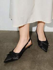 Bholvia Giày sandal cao gót mũi nhọn kiểu Pháp dành cho nữ, mẫu mùa hè 2024, màu đen thanh lịch, kiểu gót thấp, thích hợp cho tiệc tùng. - màu đen - Xem 2