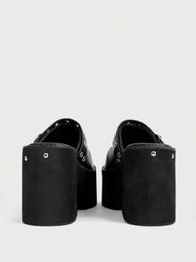 Sugerpunk Giày sandal cao gót nữ 2026 đế dày, kiểu dép xỏ ngón nữ ~ Giày cao gót đế dày đính đinh tán kiểu mới mùa xuân thu ~ Giày cao gót siêu cao 11cm dành cho nữ - màu đen - Xem 4