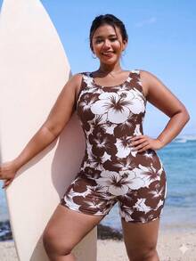 Swim SPRTY Plus Size Women's One-Piece Floral Print Sleeveless Backless Hollow Out Casual One-Piece Swimsuit For Beach, Vacation & Sports - Multicolor - View 4
