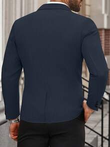 Manfinity Mode Men's Plus Size Single-Breasted Business Casual Blazer, Ceremony, Formal - Navy Blue - View 2