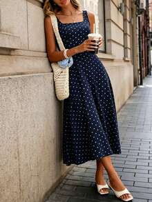 Pariaura Vestido de cintura con estampado elegante y de moda para mujer - Azul Marino - Ver 5