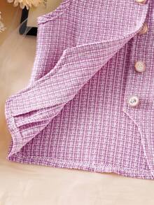 Elladie kids 2pcs/Set Young Girls Purple Suit Jacket, Vest And Straight Pants, Summer Outfit - Purple - View 6
