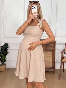 SHEIN Đầm bầu không tay màu trơn, kiểu dáng thường ngày - Màu be - Xem 2