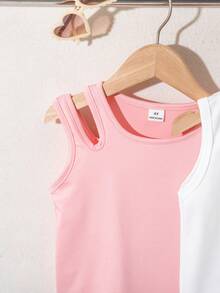 SHEIN Genkimix Kids 4件組少女可愛波西米亞Y2K風白色夏季粉色豹紋獵豹愛心圖案無袖掛脖圓領背心上衣 - 彩色 - 查看 6