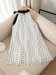 SHEIN Young Girl Woven Colorblock Polka Dot Pattern Casual Sleeveless Dress - Multicolor - View 5