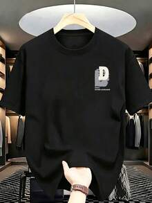 Resyla Plus Size Men's Letter Print Black Round Neck Short Sleeve T-Shirt - Black - View 2