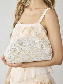 MOTF PREMIUM WOMEN'S FASHIONABLE SEQUIN CLUTCH PURSE, BAG FOR WOMEN ELEGANT, LUXURY, PERFECTLY MATCHING WITH PROM DRESSES FOR WOMEN, PROM ACCESSORIES,SPARKLY ELEGANT FOR WOMEN, PROM BAG FOR PARTY - White straw weaving - View 5