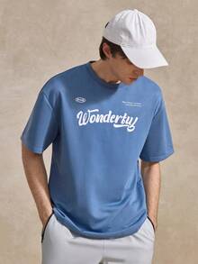 Courvante Men Slogan Graphic Drop Shoulder Tee For Your Tennis Boyfriend - Blue - View 1