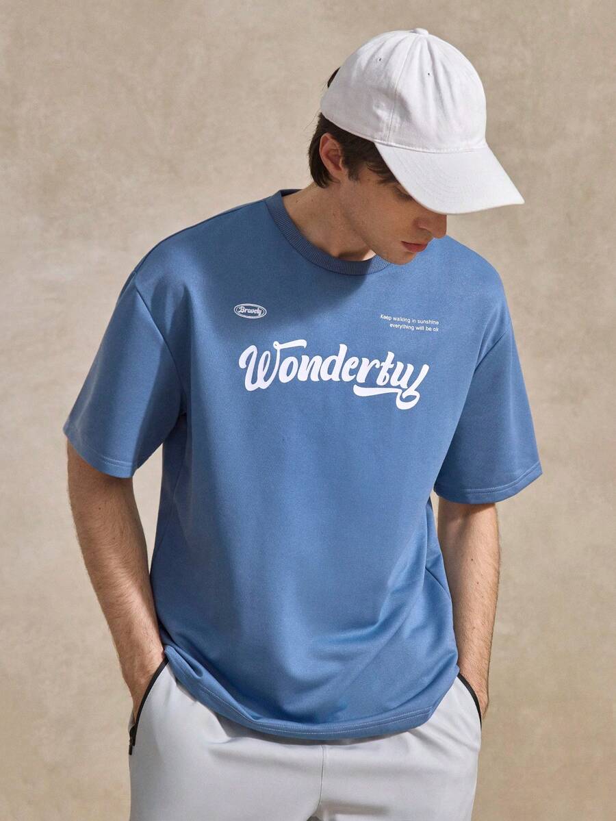 Courvante Men Slogan Graphic Drop Shoulder Tee For Your Tennis Boyfriend - Blue - View 1