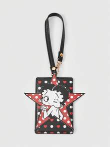 Betty Boop x SHEIN Betty 黑紅波點愛心卡通吊繩卡包 - 黑色 - 查看 1