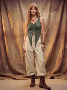 SHEIN 2026 Spring/Summer New Arrival Regular Women Sleeveless Top Army Green Sexy Boho Casual Vacation - Green - View 5