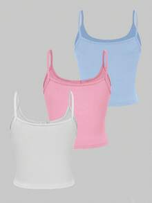 Femesol 3pcs Atasan Wanita Polos Kasual Kancing Setengah Plaket, Putih, Merah Muda Lembut, Biru Muda, Pakaian Sehari-hari Musim Panas - MultiWarna - View 2