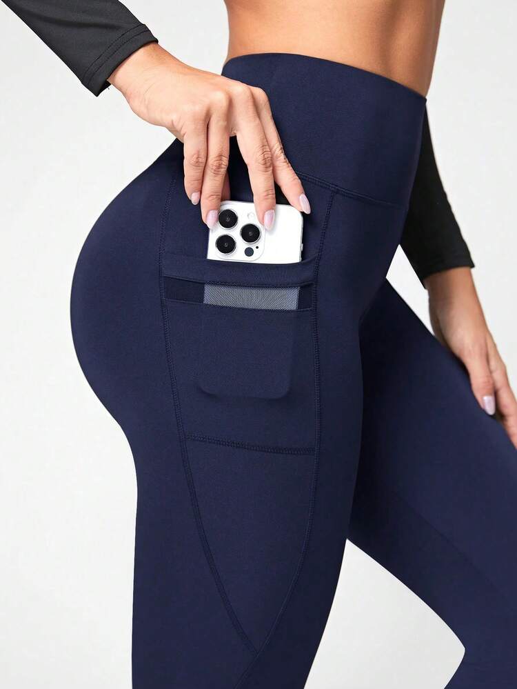 SHEIN Velisys Mesh Pocket Patchwork Base Layer Sports Yoga Pants - Multicolor - View 6