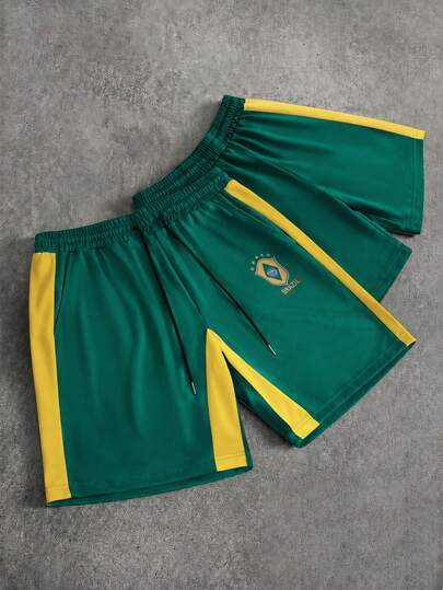 PAVTROS Men's Street Style Sports Shorts, Brazilian Vibe, New Of Sports & Leisure, Distinctive Style, Colorblock Sports Shorts, Brand Logo, Personalized Theme, Suitable For Daily Wear, Sports, Leisure, Themed Events, Holiday Gifts, Boyfriend Gifts