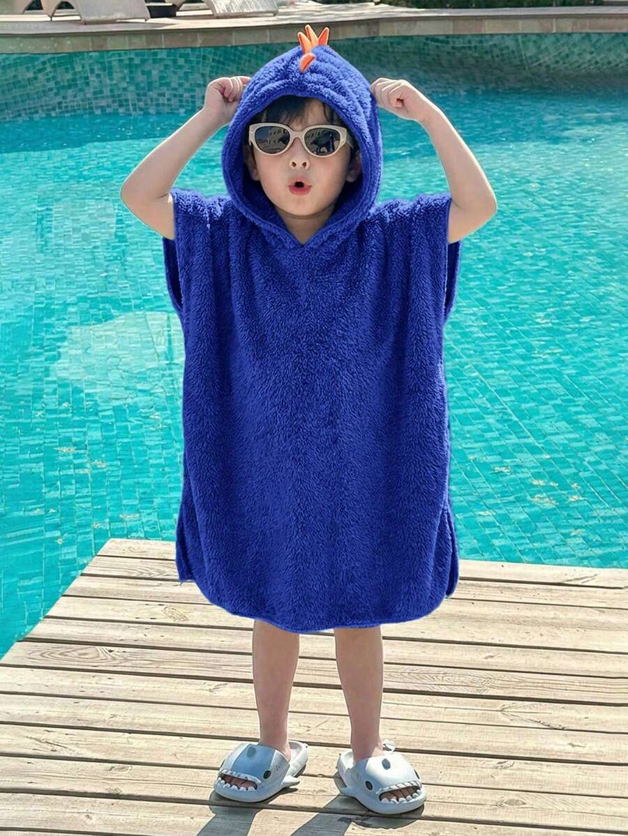 SHEIN Bubblio 3D恐龙图案柔软舒适双面绒毛连帽泳衣罩衫,适合搭配沙滩裤、毛巾、浴袍,是春夏郊游、情人节、约会、旅行、度假、家庭聚会、返校季、生日派对的理想之选。 - 寶藍色 - 查看 1
