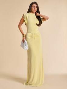 SHEIN BAE Sản phẩm mới mùa hè: Đầm vàng tay bồng thanh lịch. Thích hợp cho kỳ nghỉ biển, du lịch biển, tiệc biển, hẹn hò, hộp đêm, dã ngoại, liên hoan âm nhạc, bữa ăn trưa và các dịp khác. - Vàng nhạt - Xem 4
