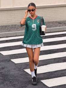 Muchica Women's  Jersey  Leopard Print Numeric Pattern Casual Versatile Daily Wear T-Shirt - Green - View 5