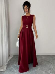 Elenzga Women's Elegant Romantic Sleeveless Flowing Casual Dress - Burgundy - View 8