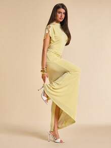 SHEIN BAE Sản phẩm mới mùa hè: Đầm vàng tay bồng thanh lịch. Thích hợp cho kỳ nghỉ biển, du lịch biển, tiệc biển, hẹn hò, hộp đêm, dã ngoại, liên hoan âm nhạc, bữa ăn trưa và các dịp khác. - Vàng nhạt - Xem 6