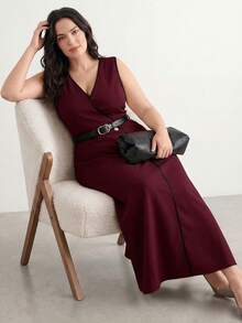 Juhart Plus Size Women's Loose Sleeveless Color Block Cardigan Dress, Early Spring - Red - View 8