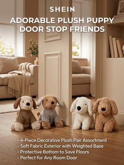 Cirelle Sand-Filled Door Stopper/Home Decor, Adorable Puppy Door Stopper Wearing A Sweater, Yellow And Beige, Ideal Gift Choice