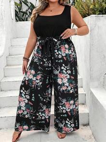 SHEIN CURVE+ Plus Size Minimalist Fashion Casual Everyday Jumpsuit Boho Vacation - Black - View 6