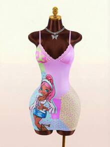 Amplova Đầm ôm sát mini dáng corset, phủ lớp bóng, họa tiết da rắn. - Hồng - Xem 4