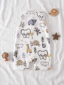 SHEIN Vintaside Kids Baju Terusan Kasual Tanpa Lengan Motif Kartun Hewan untuk Bayi Laki-laki - MultiWarna - View 3