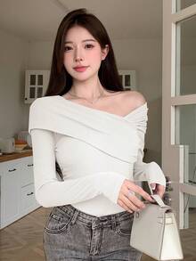 DAZY Women T-Shirts,Fall Clothes Long Sleeve Women Tops - White - View 4