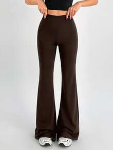 SHEIN Tall Women's High Waist Casual Versatile Flare Pants - Brown - View 1