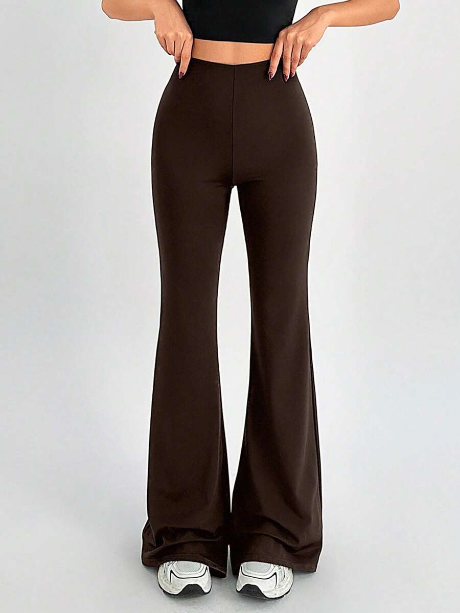 SHEIN Tall Women's High Waist Casual Versatile Flare Pants - Brown - View 1