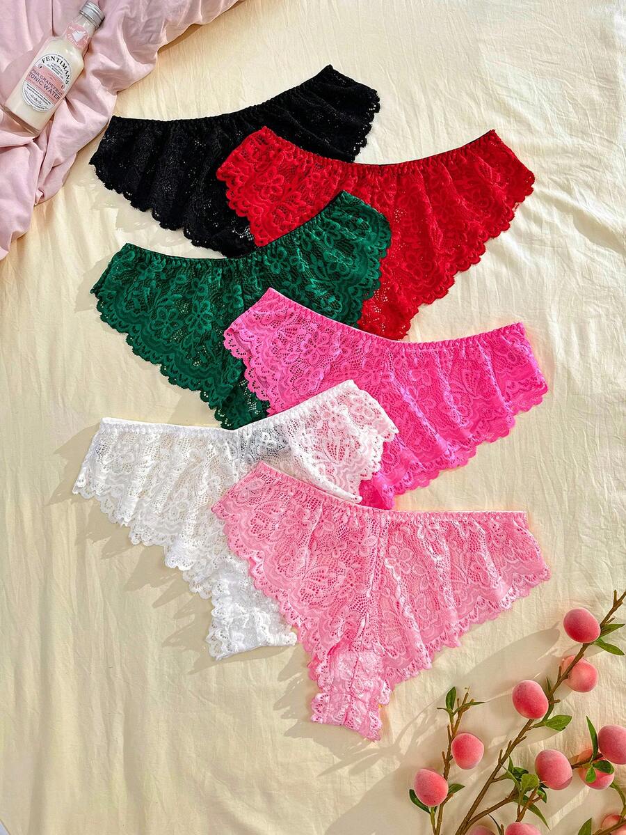 Eraneu 6pcs/Pack Lace Trim Women's Bikini Briefs - Multicolor - View 1