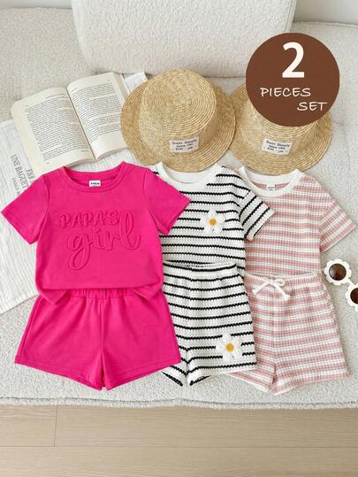 SHEIN Baby Girl 2pcs "Mommy's Little Princess" Graphic T-Shirt And Shorts Set, Classic Casual Outfit, Suitable For Spring And Summer