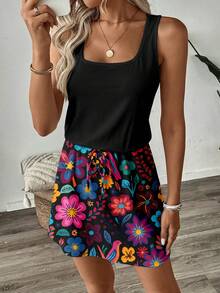 SHEIN LUNE Đầm ngắn in họa tiết kiểu dáng thường ngày dành cho nữ, thích hợp cho mùa xuân và mùa hè. - Nhiều màu - Xem 5