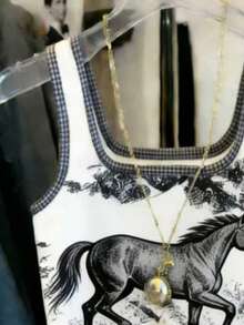 SHEIN Atasan Wanita Motif Kuda Kasual Serbaguna untuk Pemakaian Sehari-hari - Blue and White - View 3
