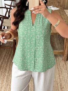 Weeklong Plus Size Women's Casual Round Neck Sleeveless Random Print Shirt, Suitable For Vacation And Daily Wear, Spring/Summer - Multicolor - View 5